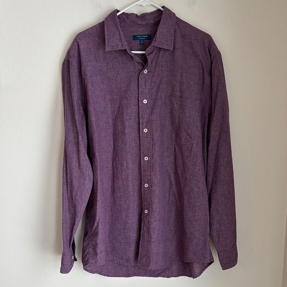 Cole Haan Men's linen blend Purple Button-Up button down casual Shirt XL NWOT! - Picture 1 of 10